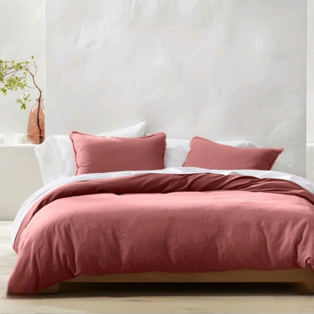 Casaluna King Heavyweight Linen Blend Duvet Cover & Sham Set Rose